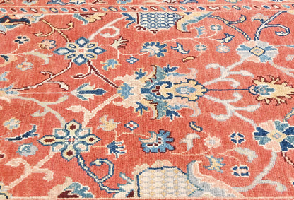 Orange Kazak Peshawar Rug 4X6 Ft Tribal Floral