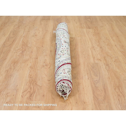 6'X6' Red 250 Kpsi Organic Wool Hand Knotted Nain Design Round Rug