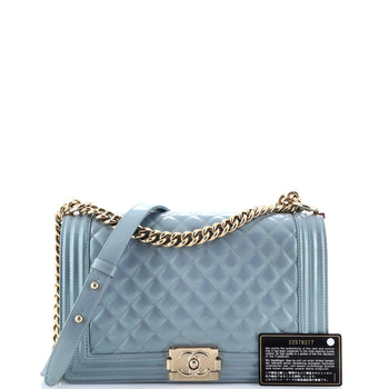 Chanel Boy Flap Bag Quilted Iridescent Patent New Medium