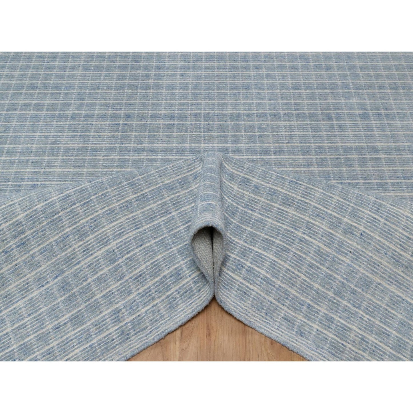 9'1"X12' Stone Blue,Modern Plain Decor Box Design Wool Loomed Knotted Rug