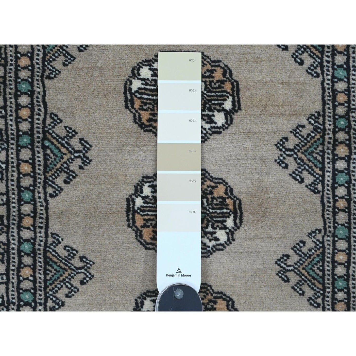 2'6"X16'2" White Mori Bokara Geometric Motif Wool Hand Knotted Runner Rug