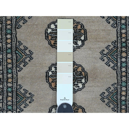 2'6"X16'2" White Mori Bokara Geometric Motif Wool Hand Knotted Runner Rug