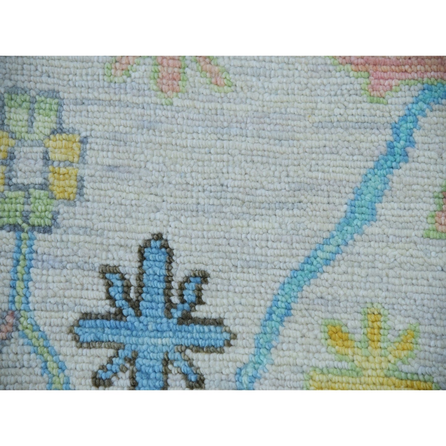 10'2"X14'1" Lace Ivory Oushak Weave And Design Pure Wool Hand Knotted Rug