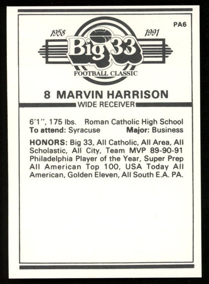 1991 Big 33 Football Classic Marvin Harrison #Pa6