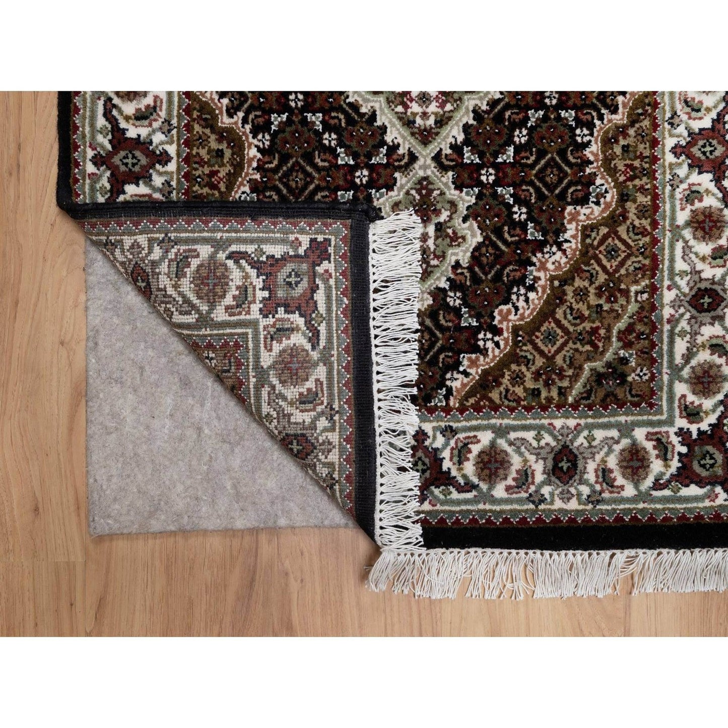 Runner 2'7"x6'9" Black Hand Knotted Rug Tebraz Mahi Medallion Design Wool