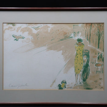 Jean-Pierre Cassigneul Original Lithograph Woman In Yellow Dress Signed Framed