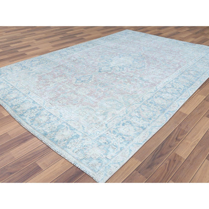 8'1"X12' Red Distressed Vintage Farsian Karman Wool Hand Knotted Rug