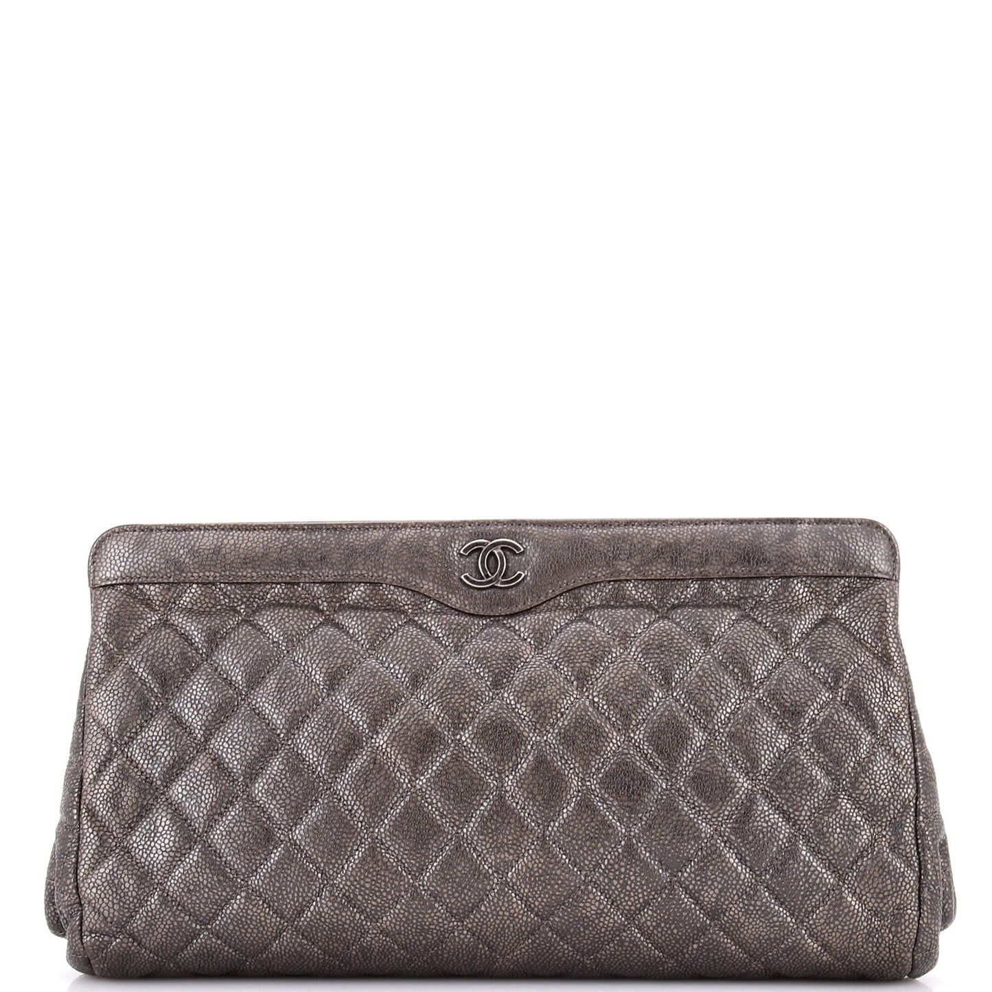 Large Chanel CC Frame Clutch Quilted Caviar