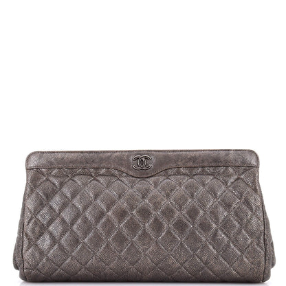 Large Chanel CC Frame Clutch Quilted Caviar