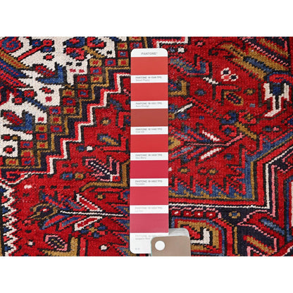 7'8"X11' Carmine Red Vintage Zoroastrian Heris Pure Wool Hand Knotted Rug