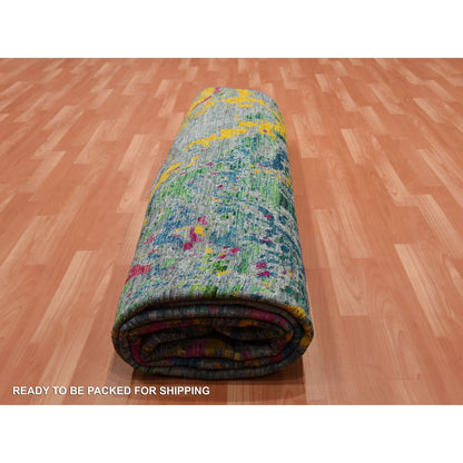 9'X11'9" Gray Lava Design Sari Silk With Wool Hand Knotted Rug