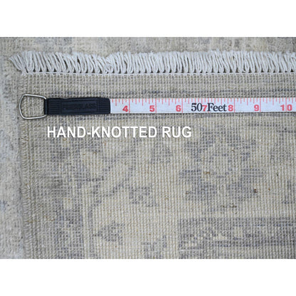 2'7"X23'8" Misty Gray Peshawar Heris Design Wool Hand Knotted Runner Rug