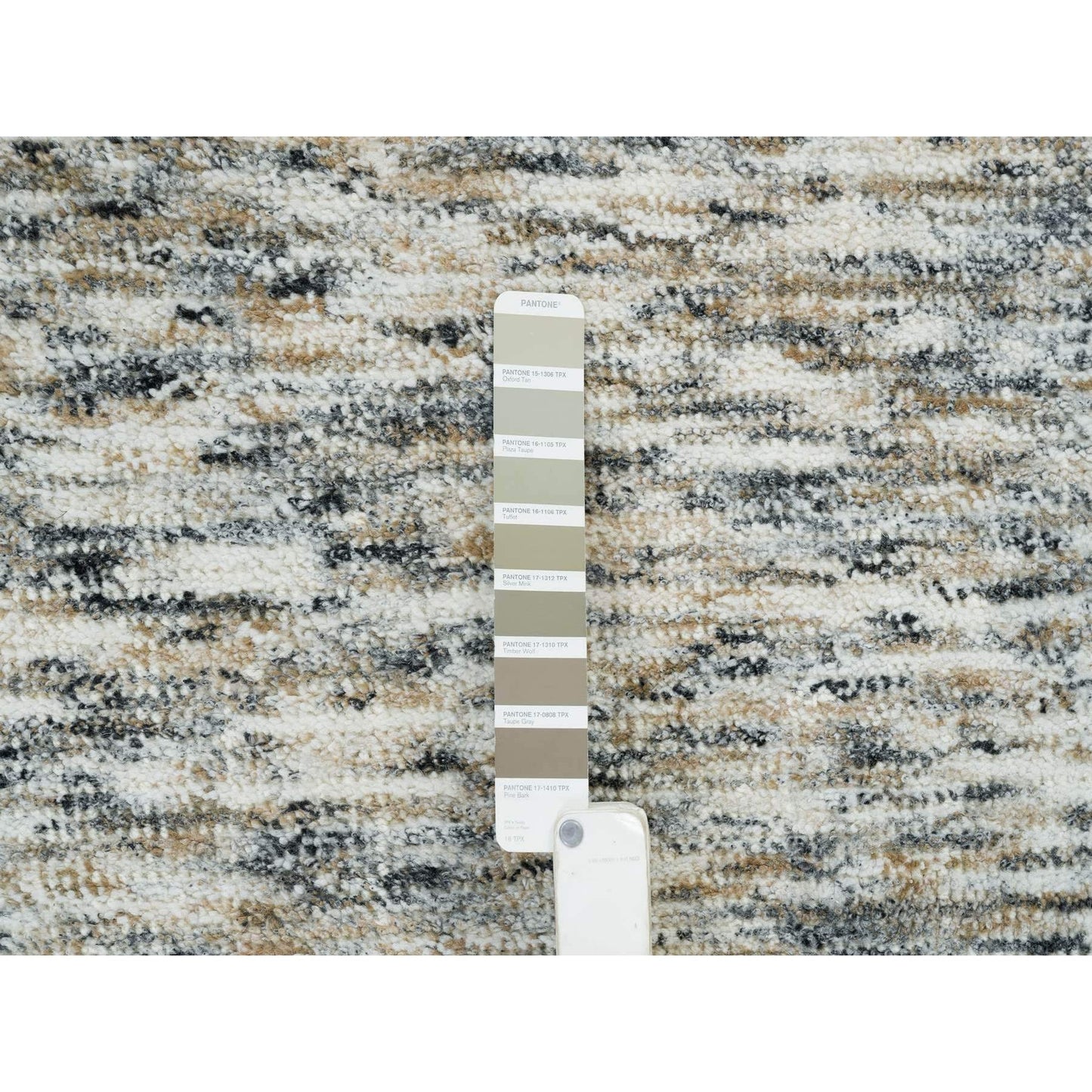 12'2"X15' Beige Modern Striae Design Pure Wool Hand Loomed Oversized Rug