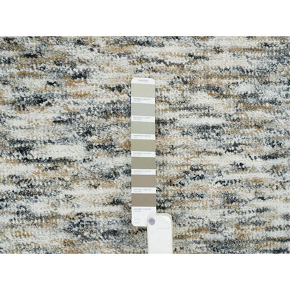 12'2"X15' Beige Modern Striae Design Pure Wool Hand Loomed Oversized Rug