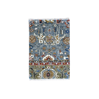 2'X3' Jubilee Gray Hand Knotted Heris Design Wool Oriental Mat Rug