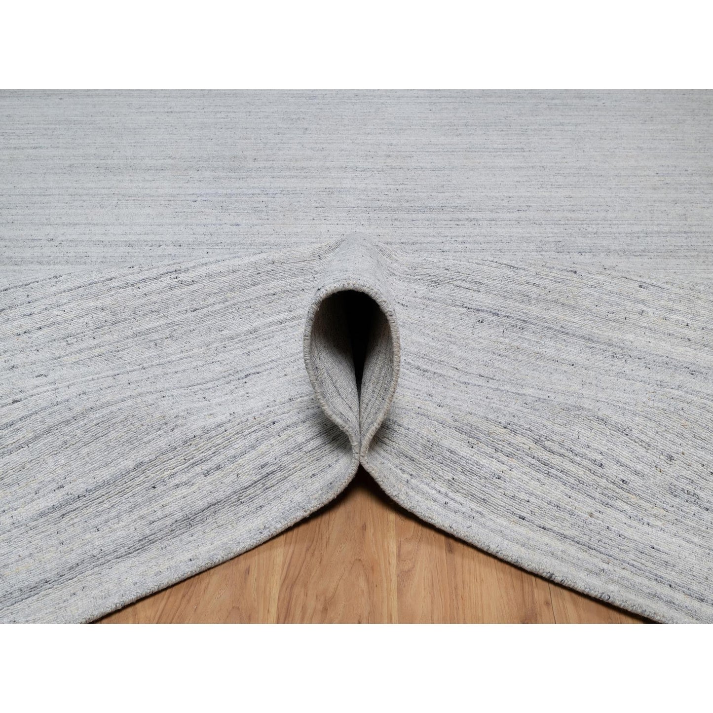 12'X18' White Plain Modern Striae Design Hand Loomed Wool Oversized Rug