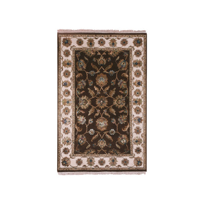 3'X5'1" Breen Brown Rajasthan Hand Knotted Wool And Silk Oriental Rug