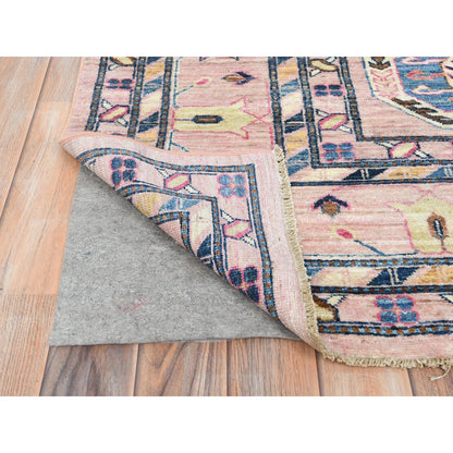 8'10"X12' Blush Pink Organic Wool Hand Knotted Afghan Super Kazak Rug