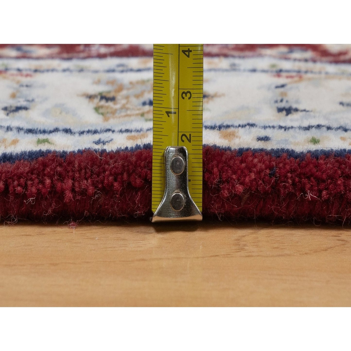 2'6"X4'1" Red Nain With Flower Design Hand Knotted Wool And Silk Mat Rug