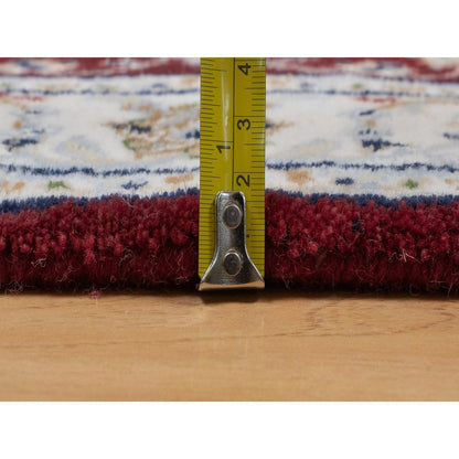 2'6"X4'1" Red Nain With Flower Design Hand Knotted Wool And Silk Mat Rug
