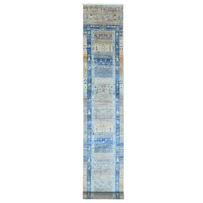2'8"X19'1" Blue Kashkuli Animal Figurines Wool Hand Knotted Runner Rug