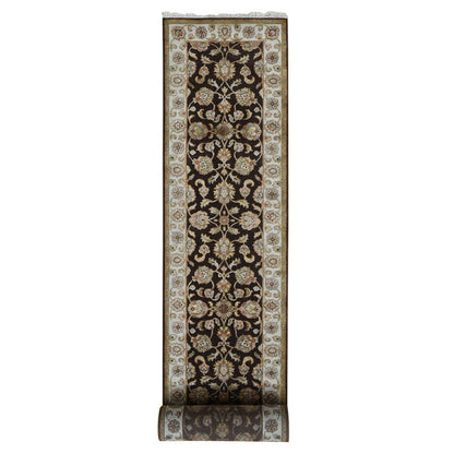 2'7"X15'9" Brown Rajasthan Wool And Silk Xl Runner Hand Knotted Rug