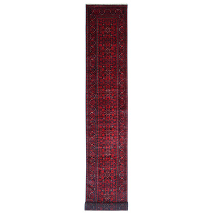 2'5"X19'2" Red Afghan Khamyab Star Design Wool Hand Knotted Runner Rug