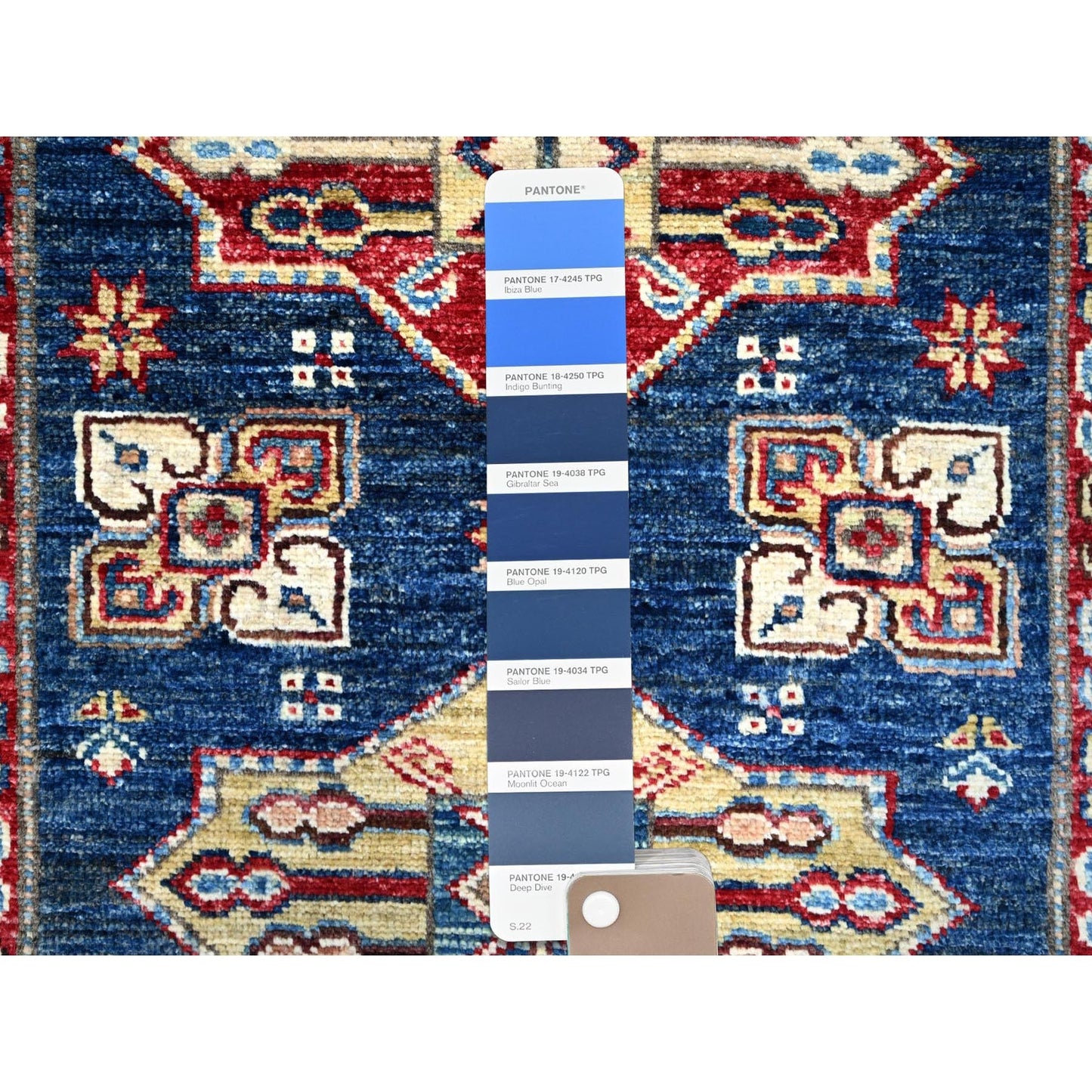 2'8"X11'9" Blue Wool Afghan Super Kazak Natural Dyes Oriental Runner Rug
