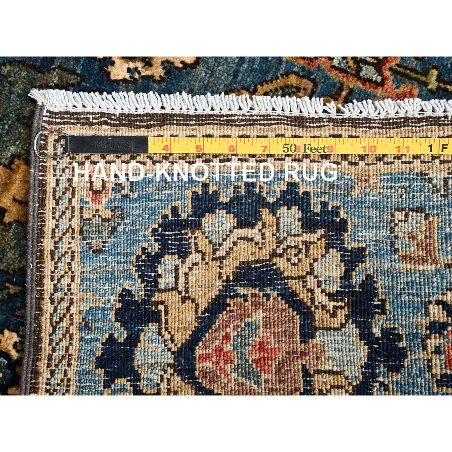 2'7"X14'7" Blue Northwest Zoroastrian Design Wool Hand Knotted Runner Rug
