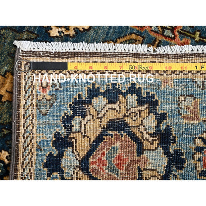 2'7"X14'7" Blue Northwest Zoroastrian Design Wool Hand Knotted Runner Rug