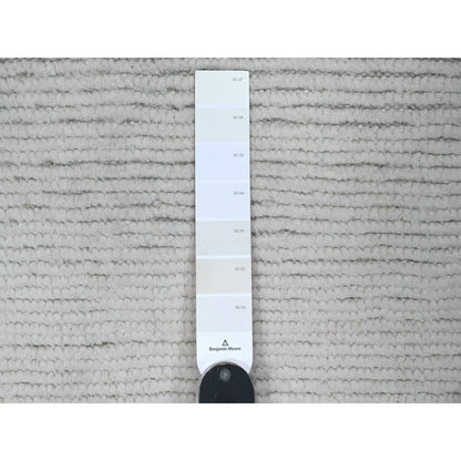 6'1"X9'1" White Moroccan Weave Geometric Pattern Hand Knotted Wool Rug
