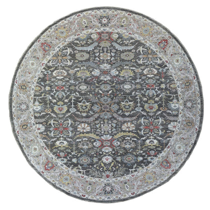 11'7"X11'7" Hand Knotted Wool Peshawar Design Gray Round Rug