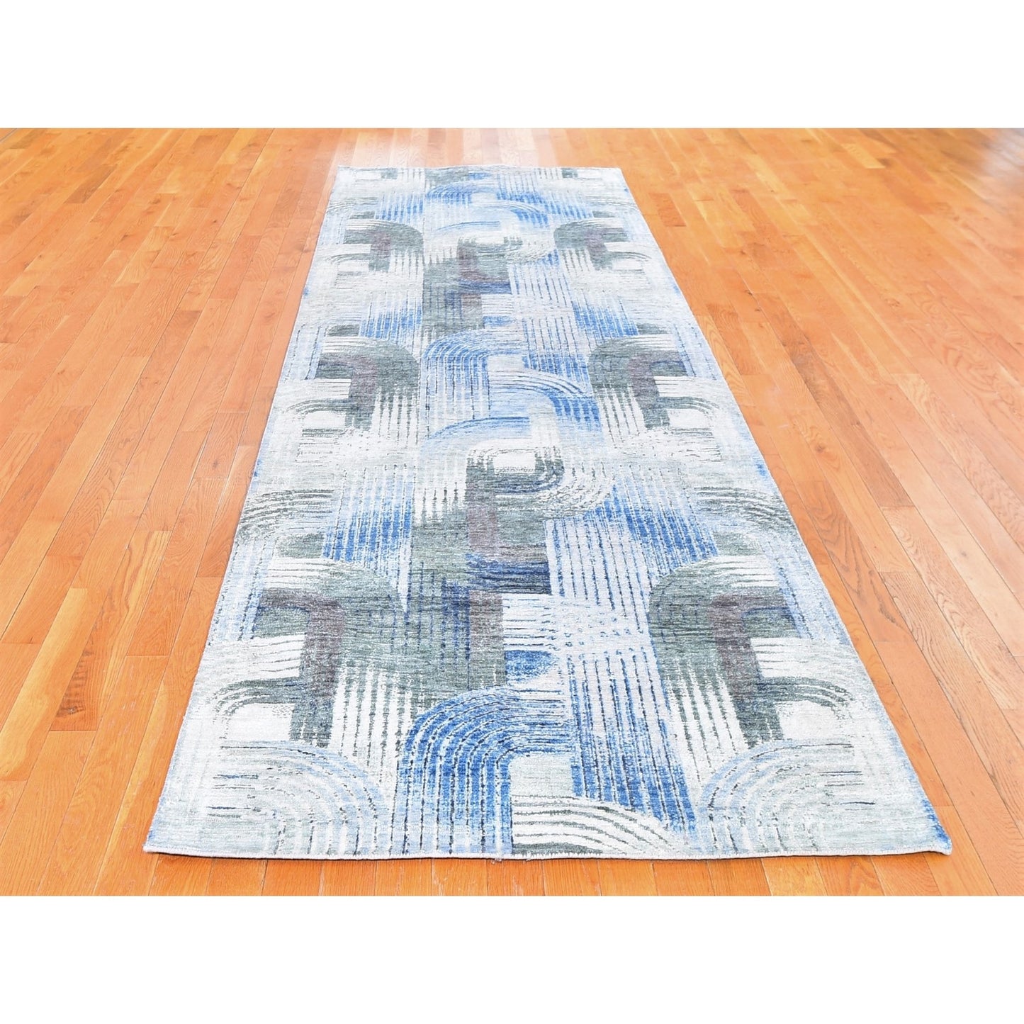 4'x12'5" THE INTERTWINED PASSAGE Silk with Text Wool Wide Runner Rug