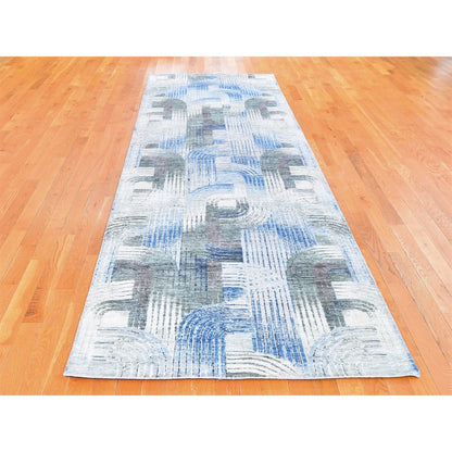 4'x12'5" THE INTERTWINED PASSAGE Silk with Text Wool Wide Runner Rug