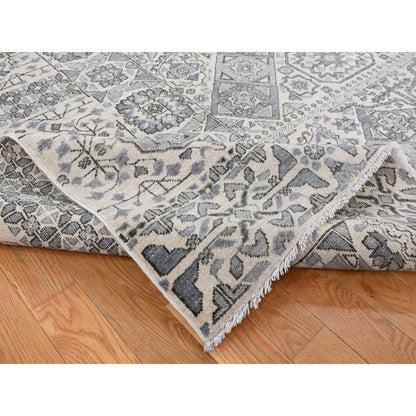 8'2"X10'5" Gray Ottoman Mamluk Design Hand Knotted Undyed Wool Rug