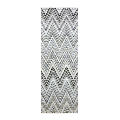 Rug 4'2"x12'4" Ivory Modern Textured Wool-Pure Silk Hand Knotted Runner