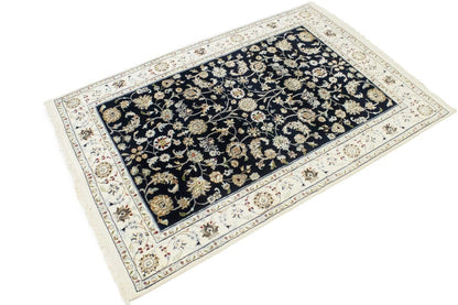 4X6 Ft Navy Floral Indo-Nain Oriental Rug