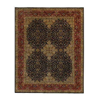 8'X9'10" Black Hand Knotted Kishoon Revival 300 Kpsi Rug New Zealand Wool