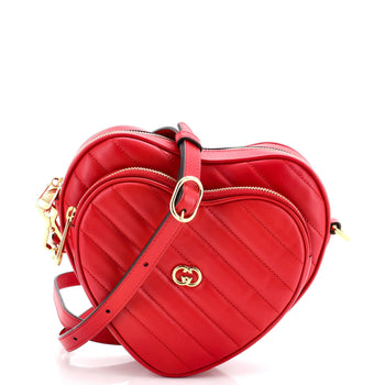 Gucci Interlocking G Heart Shoulder Bag Diagonal Quilted Leather Mini