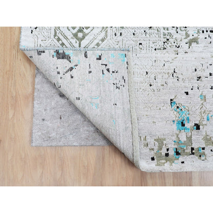 8'9"X11'10" Teal Blue Jewellery Design Silk With Textured Wool Rug