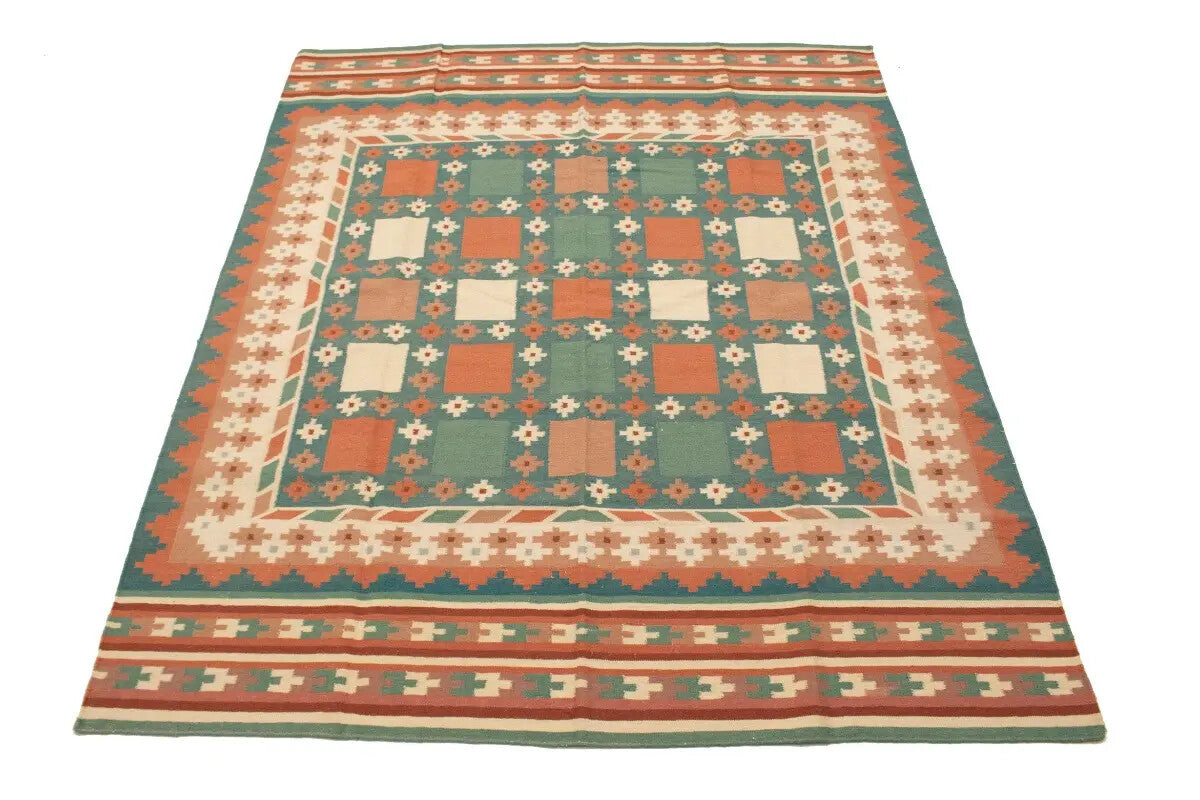Geometric Dhurrie Rug Reversible Flat-Weave