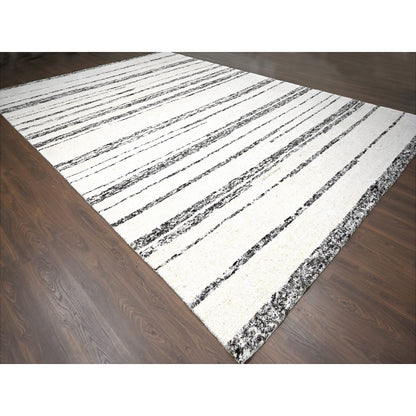 12'X17'9" Ivory Striae Design Wool Hand Knotted Oversized Oriental Rug