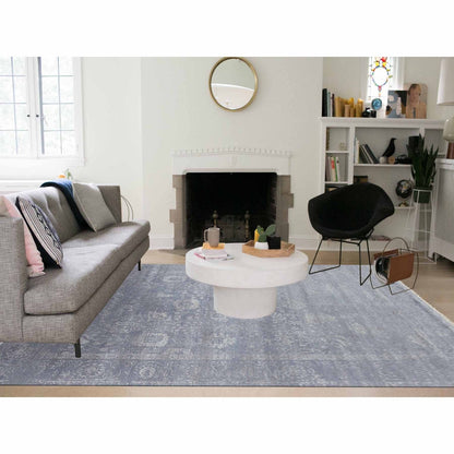 8'10"X11'8" Davy'S Gray Hand Knotted Zoroastrian Tebraz Wool And Silk Rug