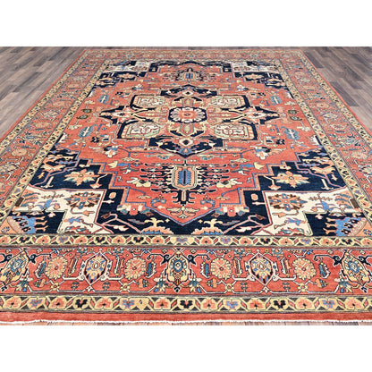 9'1"X12' Indian Red Hand Kontted Wool Afghan Seeripe Heris Design Rug