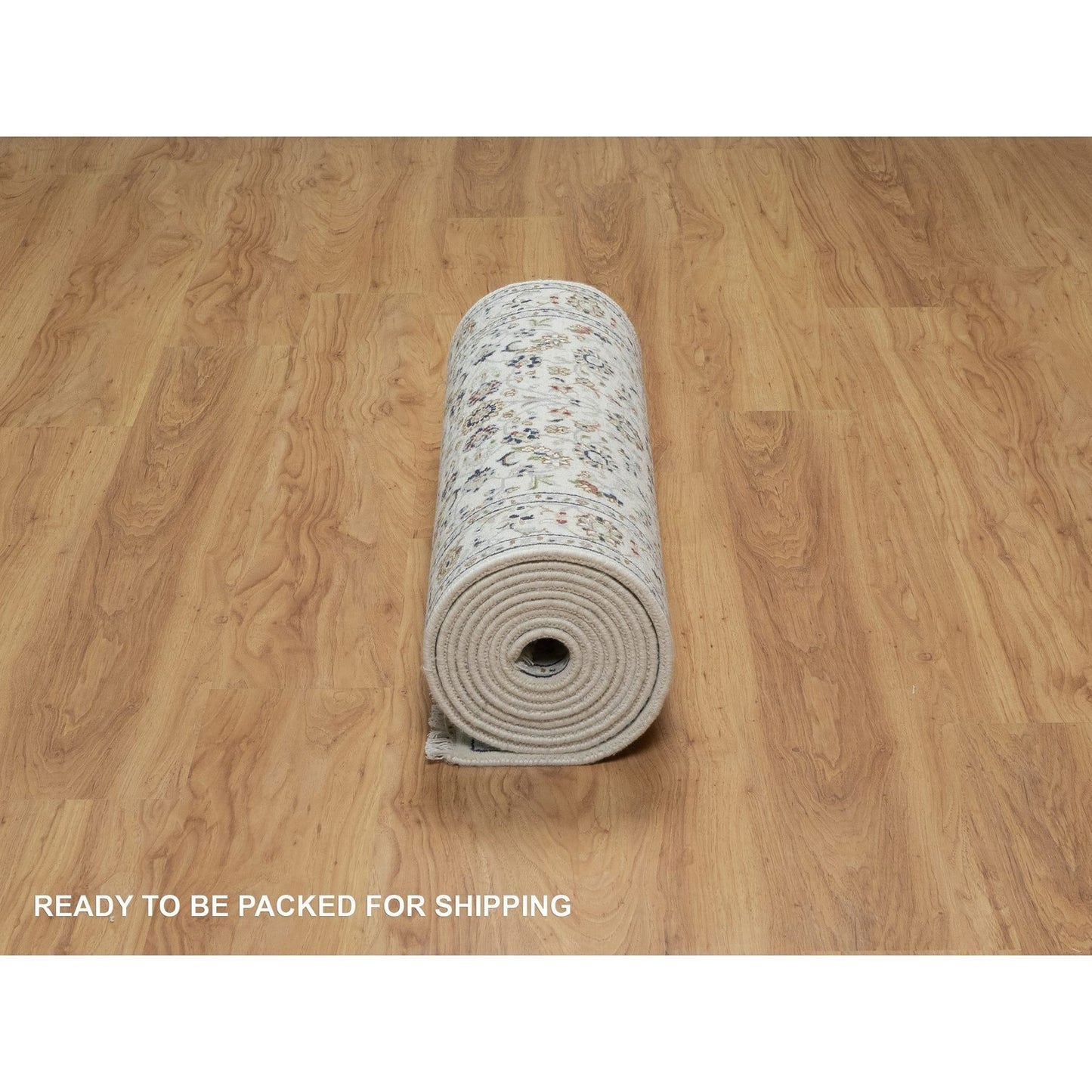 2'9"X14'1" Rice White Nain Wool And Silk Hand Knotted 250 Kpsi Runner Rug