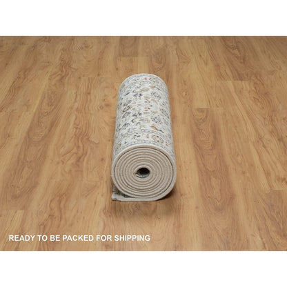 2'9"X14'1" Rice White Nain Wool And Silk Hand Knotted 250 Kpsi Runner Rug