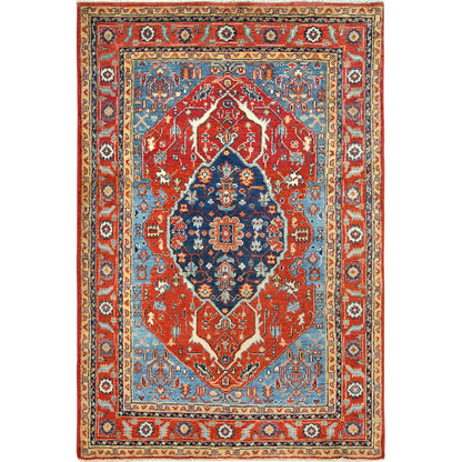 4'X5'9"Imperial Red Afghan Peshawar Heris Wool Hand Knotted Rug