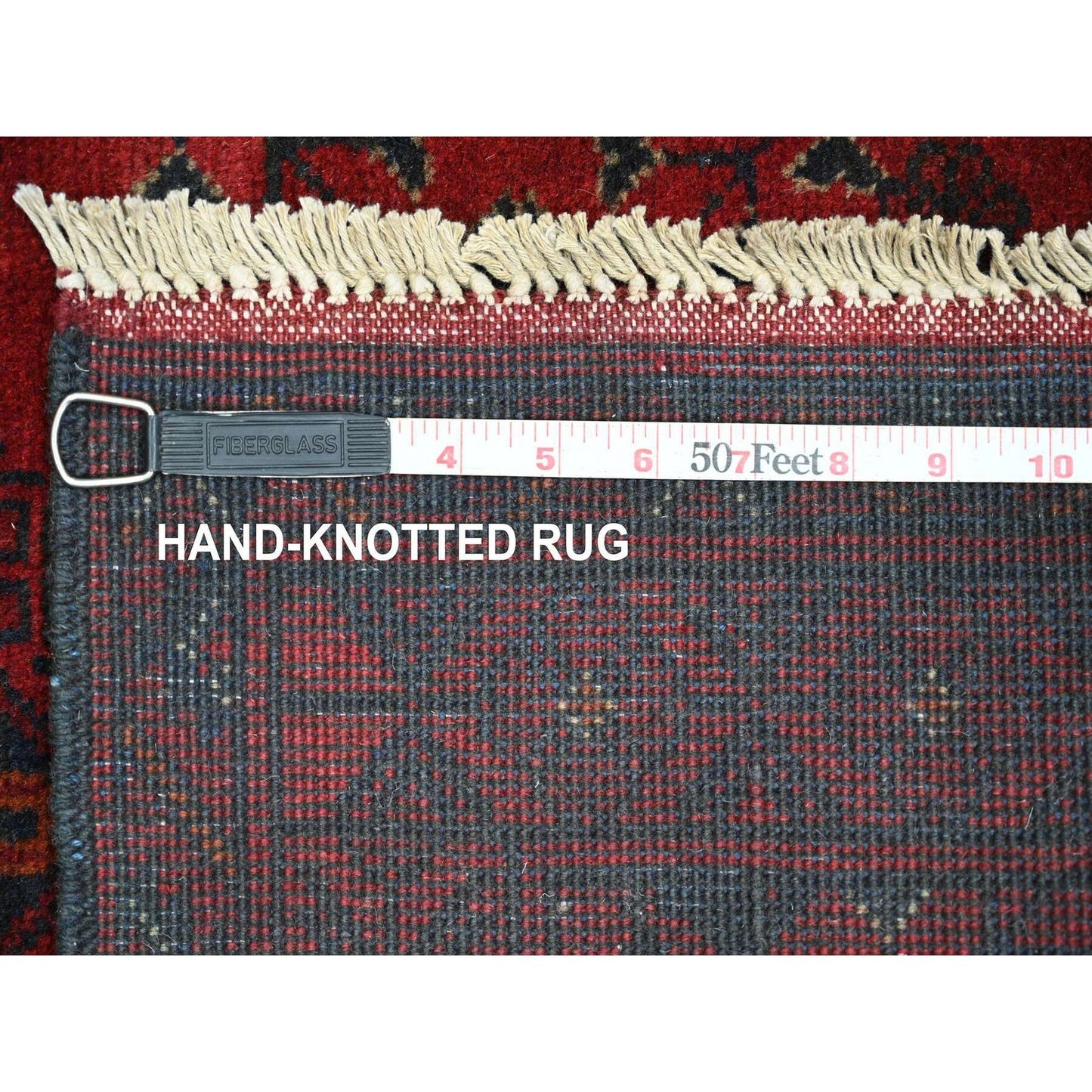 2'7"X6'3" Red All Wool Andkhoy Geometric Pattern, Hand Knotted Runner Rug