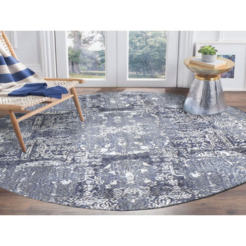 4'X4' Round Gray Wool And Pure Silk Jewellery Design Hand Knotted Rug