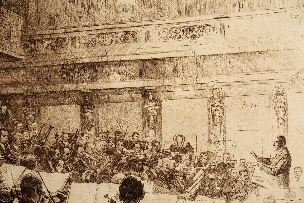 Ferdinand Schmutzer 1926 Original Etching -Wiener Philharmoniker Austrian Signed